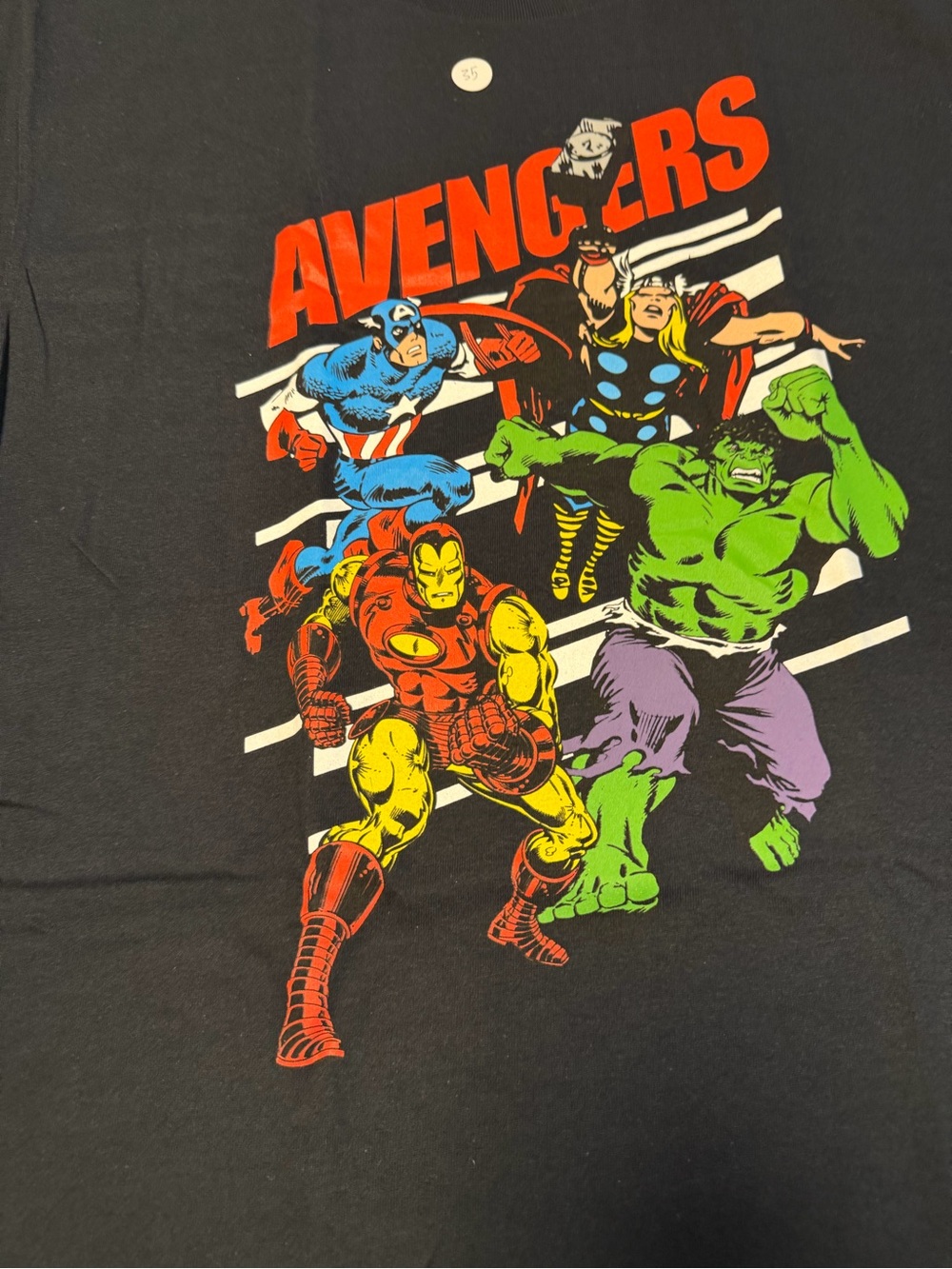 Marvel Black Tee with Red, Blue, Green, Yellow and Purple Avengers Graphic - Picture 2 of 3